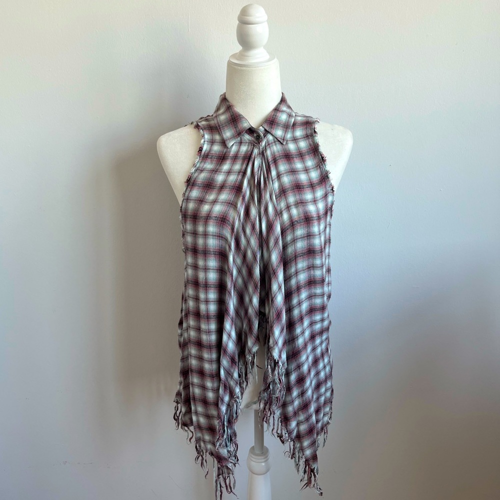 Anthropologie Willow & Clay Plaid Sleeveless Fringe Vest